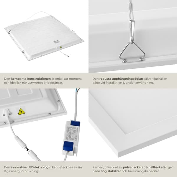 LED-panel Lucerna, ultratunn, varmvit, strömsnål - 62 x 62 cm
