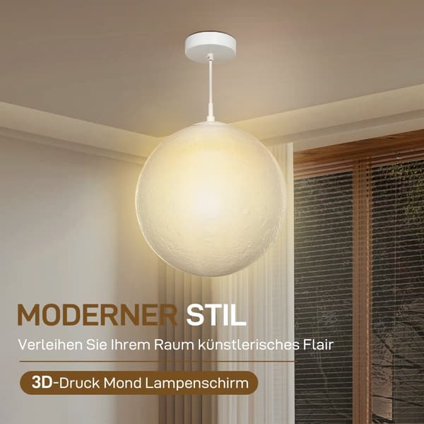 Pendel Lampe, 3D Mond, 30x30x30 cm, Hvid