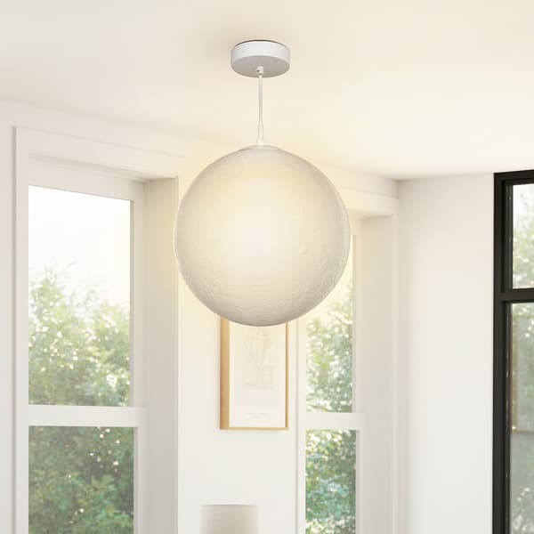 Pendel Lampe, 3D Mond, 30x30x30 cm, Hvid