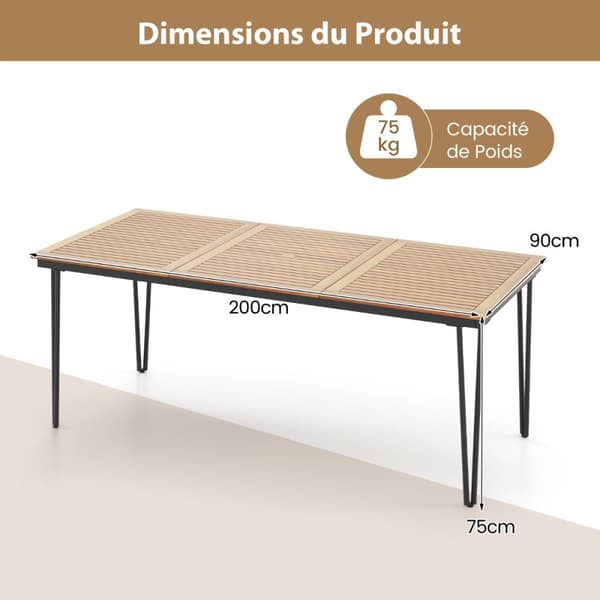 Udendørs bord, 200x90x75 cm, Naturlig sort