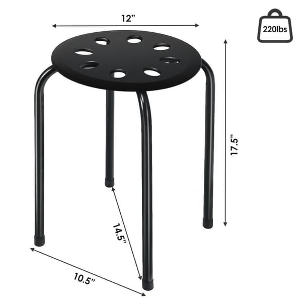 Kannettavat muoviset pinottavat jakkarat, 14,5x14,5x17,5 tuumaa, musta