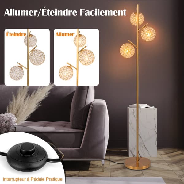 Gulvlampe, 28x28x169 cm, Guld