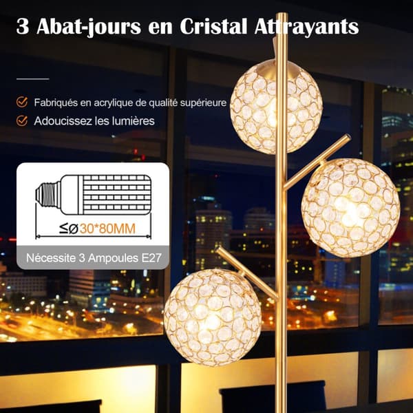 Gulvlampe, 28x28x169 cm, Guld