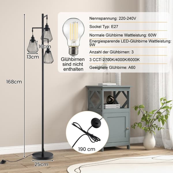 Gulvlampe, 25x168 cm, Sort