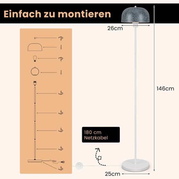 Gulvlampe, 26x146 cm, Grå