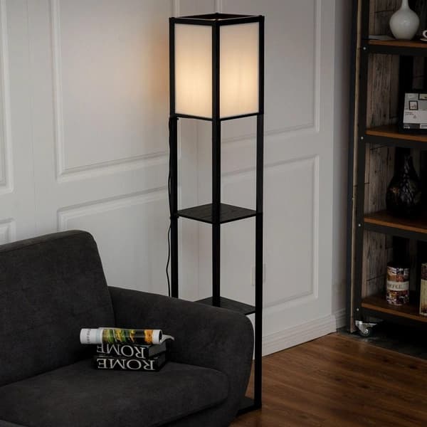 Bogreol med lampe, 26x26x160 cm, Sort og Hvid