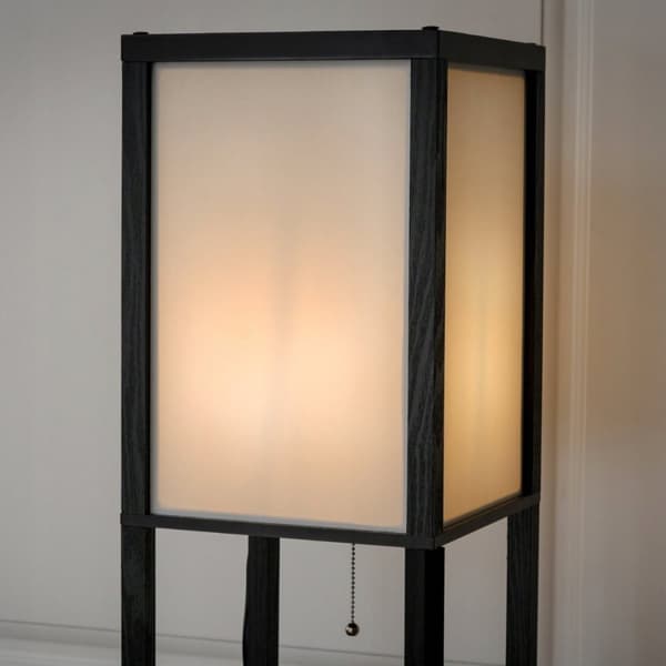 Bogreol med lampe, 26x26x160 cm, Sort og Hvid