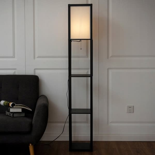 Bogreol med lampe, 26x26x160 cm, Sort og Hvid