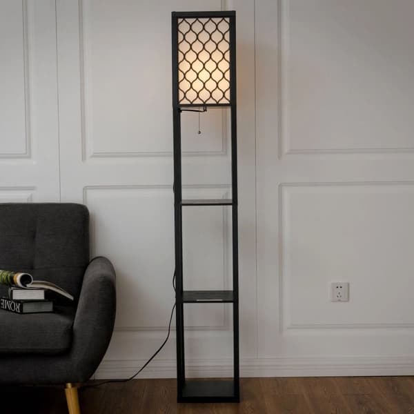Lampe med Bogreol, 160x26,7x26,7 cm, Sort