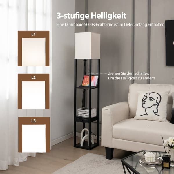 Gulvlampe, 26x26x159,5 cm, Sort Beige