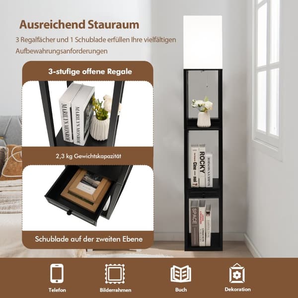 Gulvlampe, 26x26x159,5 cm, Sort Beige