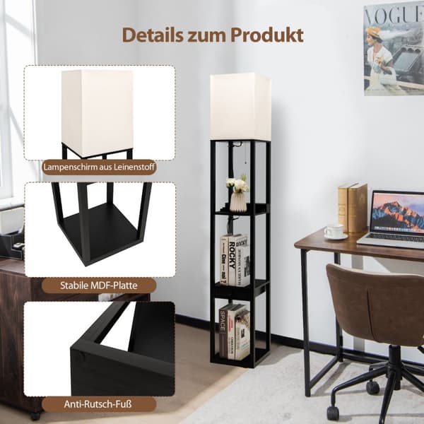 Gulvlampe, 26x26x159,5 cm, Sort Beige