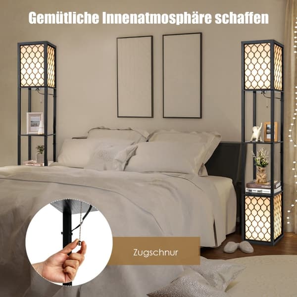Gulvlampe, Regal Fritstående Tvillingelampe, 26x26x156 cm, Sort Hvid