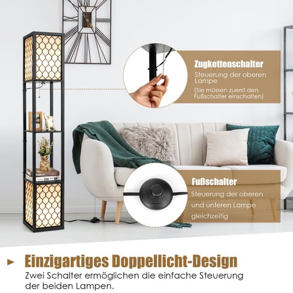 Gulvlampe, Regal Fritstående Tvillingelampe, 26x26x156 cm, Sort Hvid
