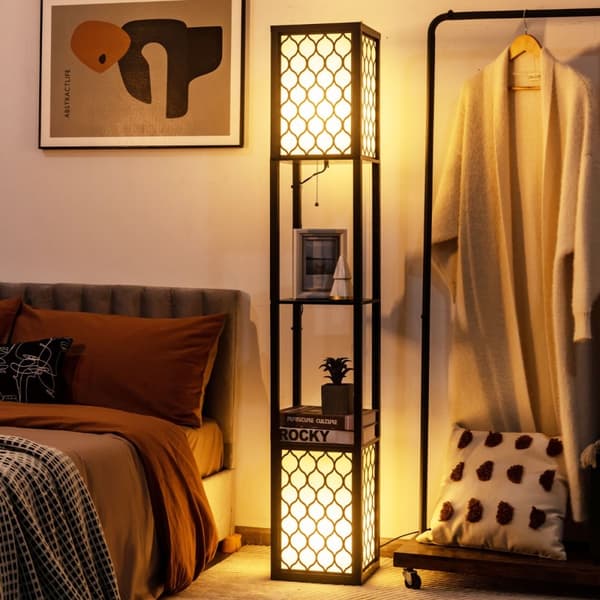 Gulvlampe, Regal Fritstående Tvillingelampe, 26x26x156 cm, Sort Hvid