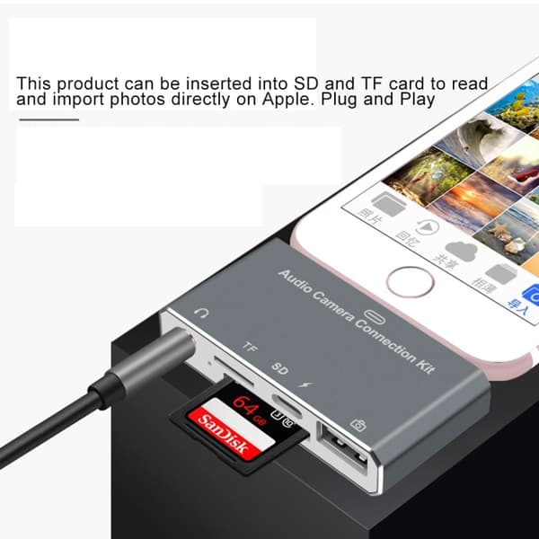 Usb kortinlukija 5in1 Sovitin iPhone - SD / 3,5mm Tyyppi-C