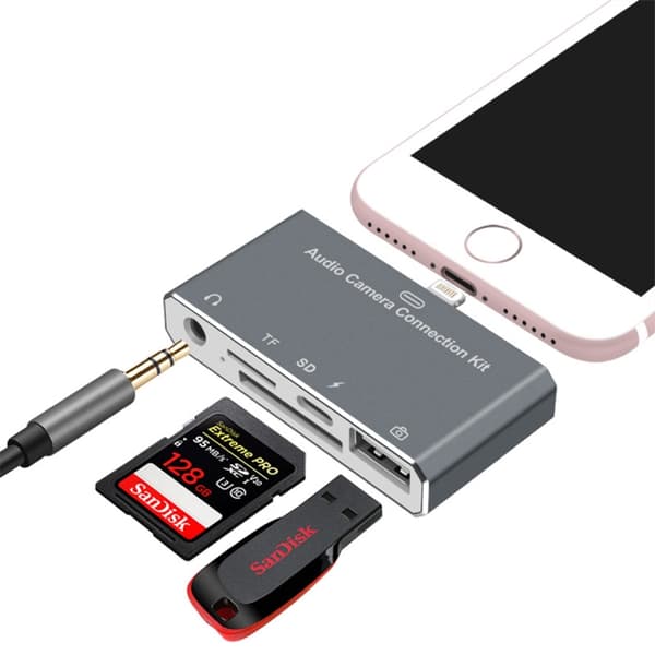 Usb kortinlukija 5in1 Sovitin iPhone - SD / 3,5mm Tyyppi-C