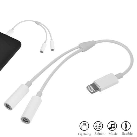 Lightning-kompatibel 3,5 mm-uttag Hörlursdelare för iPhone / iPod / iPad