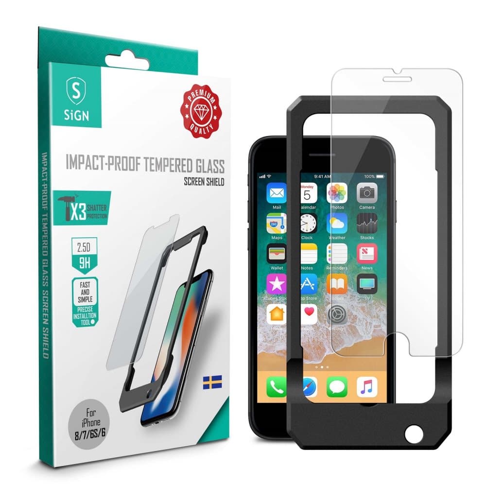 SiGN Skjermbeskyttelse Herdet Glass iPhone 6/6S/7/8 Inkl. Monteringsramme