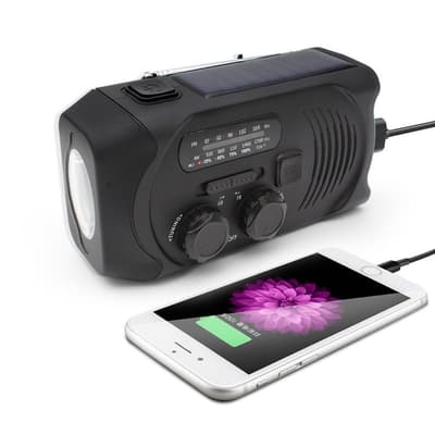 Vevradio med Solceller, Ficklampa och 2000mAh Powerbank