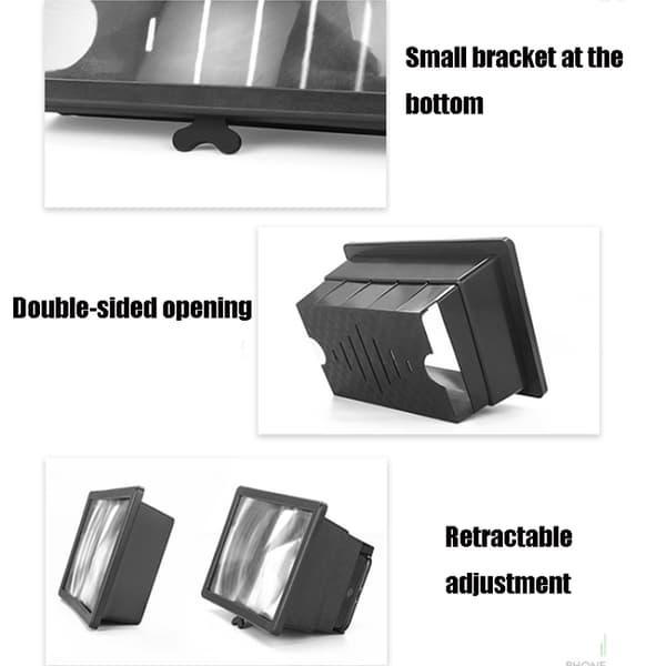 Telefonskærmsforstørrer - 3D med holder Sort