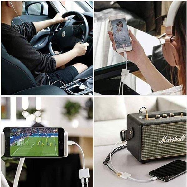 Ladd- och hörluradapter – Lightning till 3,5 mm & Lightning-port för musik och laddning samtidigt