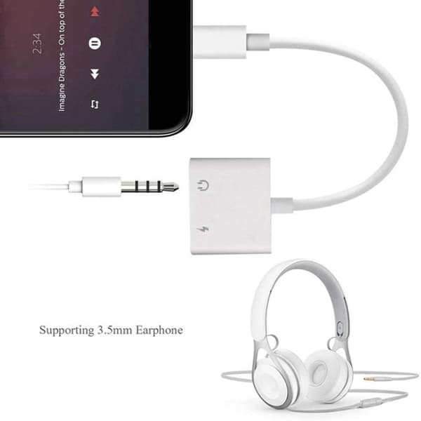 Opladnings- og hovedtelefonadapter - Lightning til 3,5 mm og Lightning-port til samtidig musik og opladning