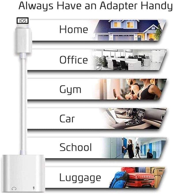 Opladnings- og hovedtelefonadapter - Lightning til 3,5 mm og Lightning-port til samtidig musik og opladning