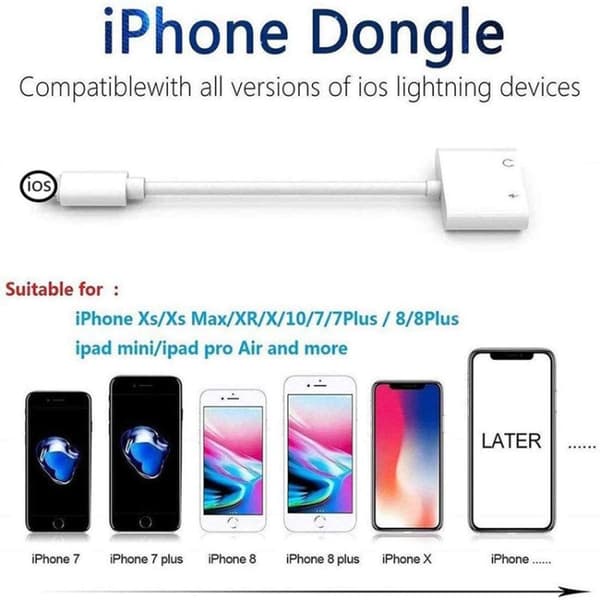 Opladnings- og hovedtelefonadapter - Lightning til 3,5 mm og Lightning-port til samtidig musik og opladning
