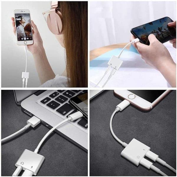 Opladnings- og hovedtelefonadapter - Lightning til 3,5 mm og Lightning-port til samtidig musik og opladning
