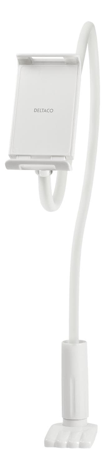 DELTACO Stand For Phones And Tablets, Flexible Arm And Desk Clamp Mount, White.