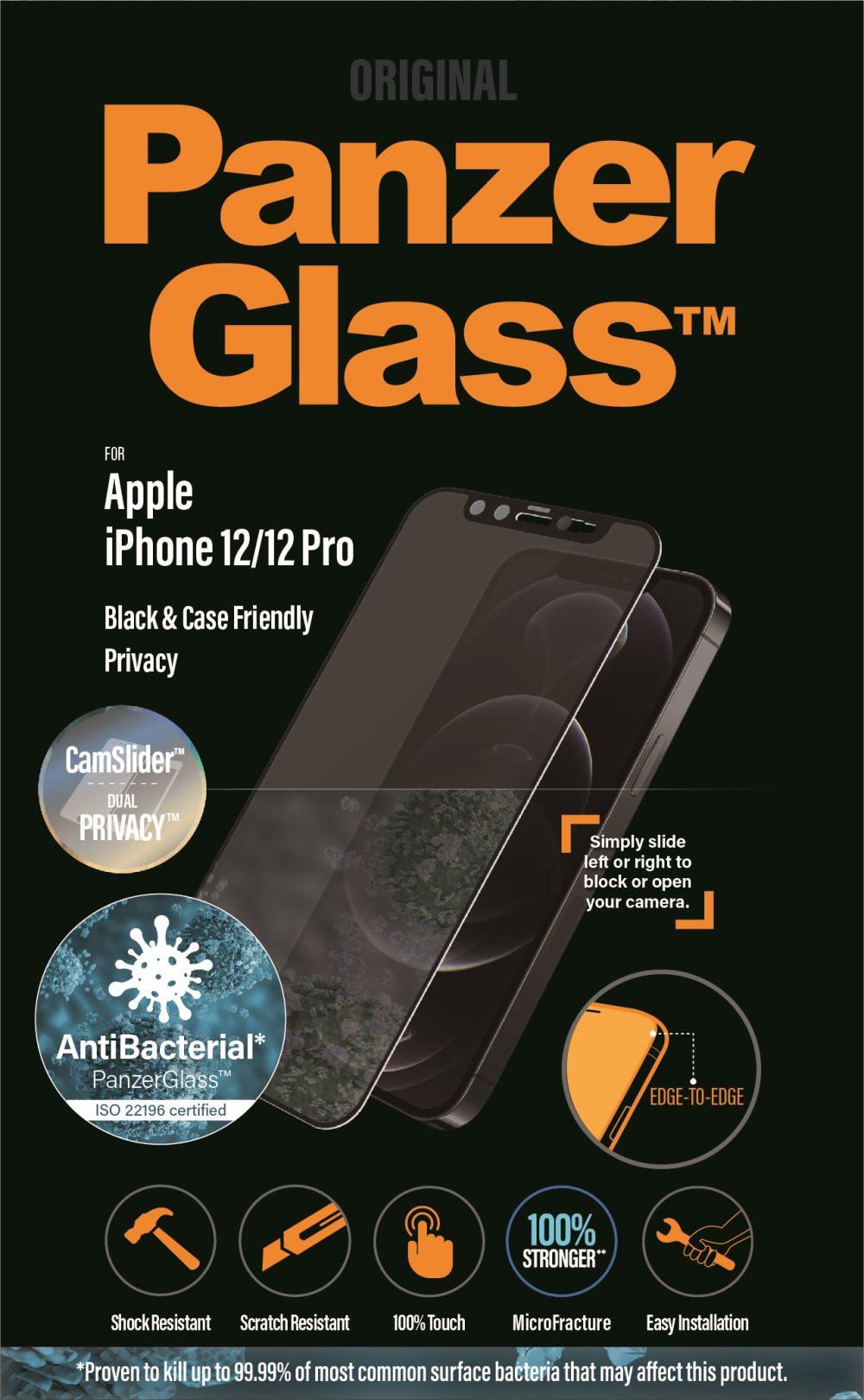 PanzerGlass Apple iPhone 12/12 Pro Case Friendly CamSlider Privacy AB, Black
