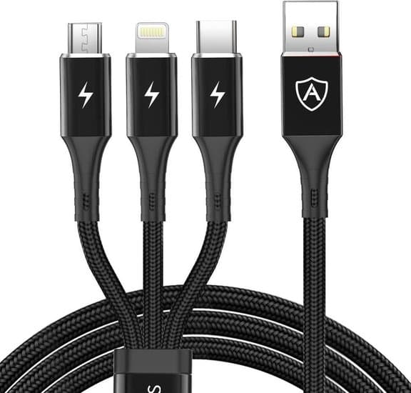 3 i 1 kabel Micro USB | USB-C | iPhone / iPad - sort