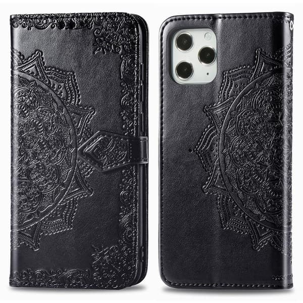iPhone 12 Pro Max - Mandala Läder Fodral - Svart