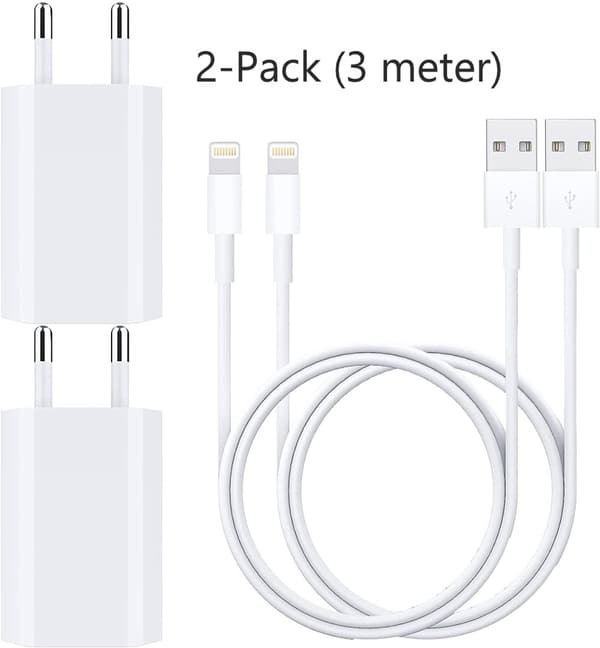 (2-PACK!!!) iPhone-laddare 5,6,7,8, X,11,12,13 pro max + Lightning kabel (3 Meter)