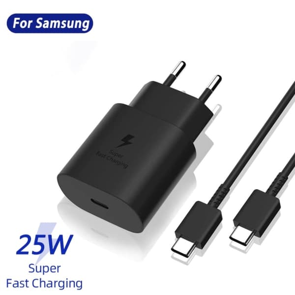 Samsung Supersnabb 25W 3A USB-C Charger + 1M Typ-C till C kabel