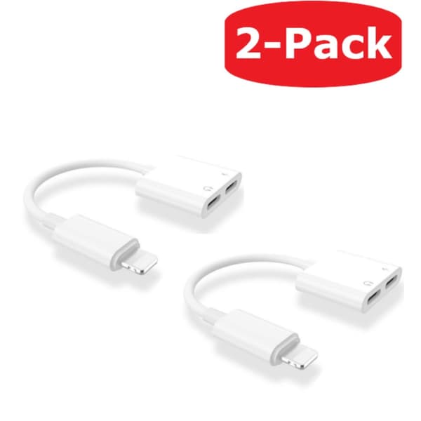 2-Pack Lightning Splitter til iPhone 2-i-1 Kabeladapter Hvid
