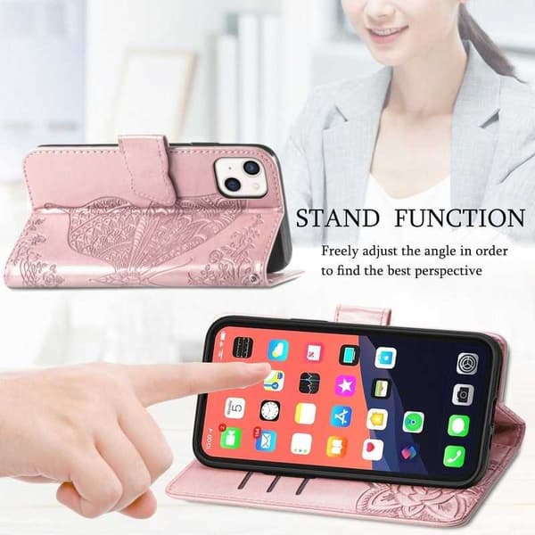 iPhone 13 Lompakkokotelo PU-nahkaa 4-POCKET Motif Butterfly