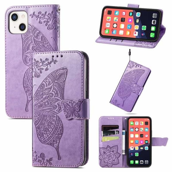 iPhone 13 Lompakkokotelo PU-nahkaa 4-POCKET Motif Butterfly