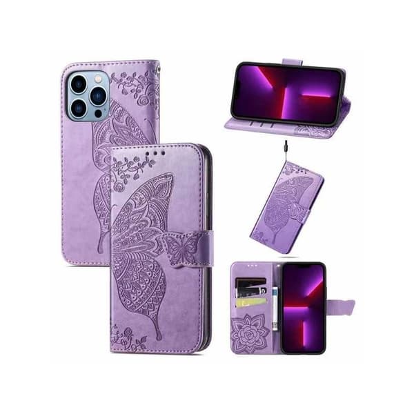 iPhone 13 Pro Max Plånboksfodral PU-Läder 4-FACK Motiv Fjäril