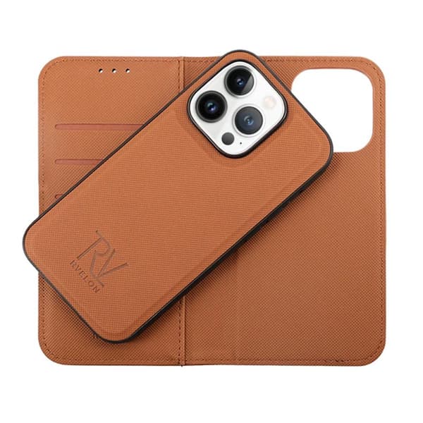iPhone 14 Pro Max Plånboksfodral Magnet Rvelon - Brun