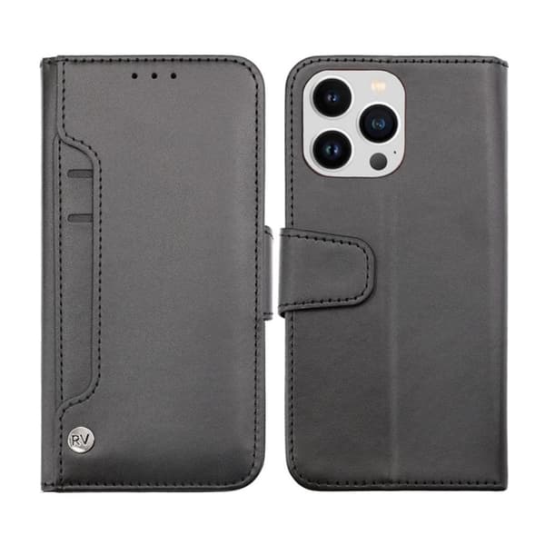 iPhone 14 Pro Plånboksfodral Extra Kortfack Rvelon - Svart