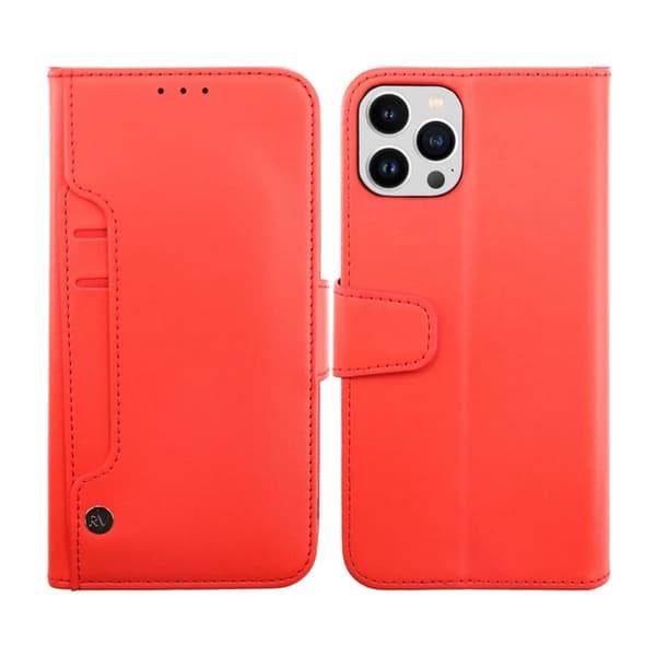 iPhone 14 Pro Max Plånboksfodral Extra Kortfack Rvelon - Röd