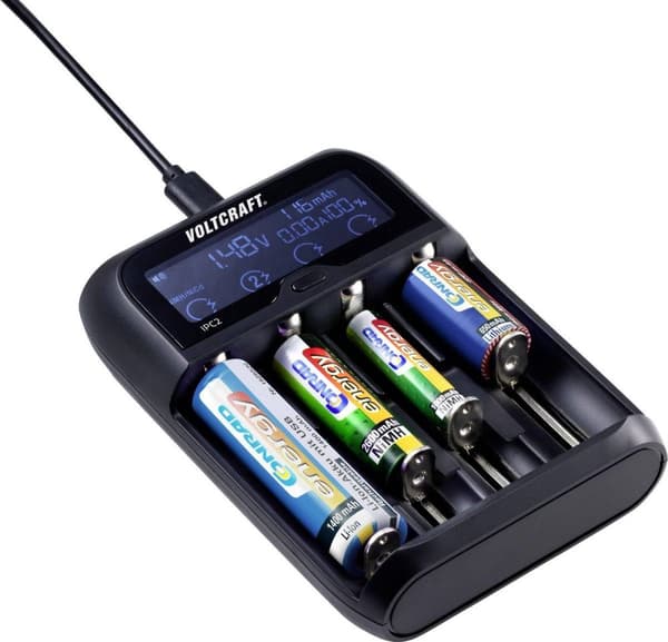 VOLTCRAFT IPC-2 batterioplader NiMH, NiCd, Li-ion, LiFePO AAAA (mini), AAA (blyant), AA (penlite), C (baby), Sub-C, A, 10440, 14500, 14650, 16340, 173