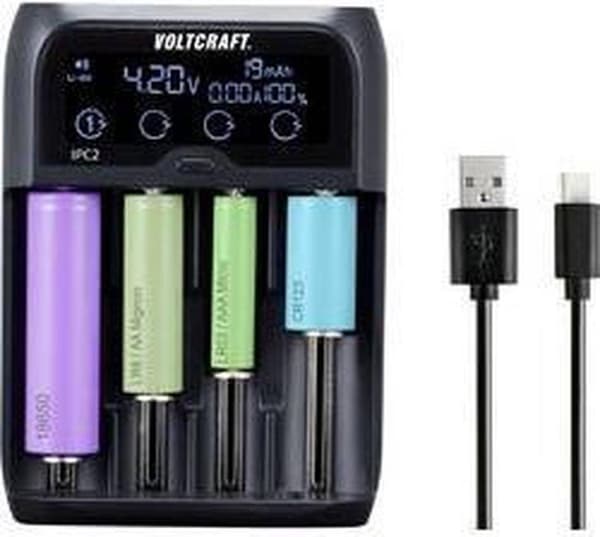 VOLTCRAFT IPC-2 batterioplader NiMH, NiCd, Li-ion, LiFePO AAAA (mini), AAA (blyant), AA (penlite), C (baby), Sub-C, A, 10440, 14500, 14650, 16340, 173