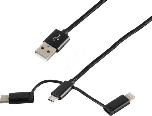 SHIVERPEAKS SHVP BS1450068 - 3-i-1 ladekabel MicroB/ Type C/ Lynsort 1m (BS14-50068)