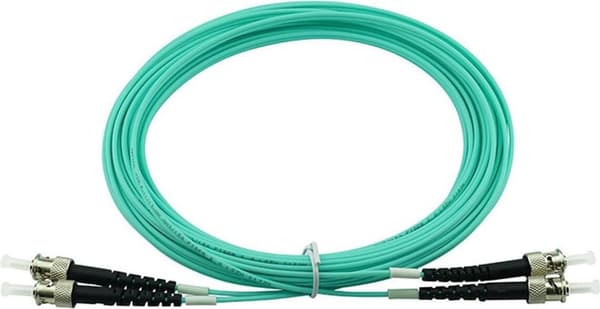 BlueOptics© duplex fiberoptisk patchledning, ST-PC/ST-PC beige, 3 meter, multimode G50/125µm, OM3, inputtab: under 0,2dB, mærkefiber, LSZH aqua/turkis