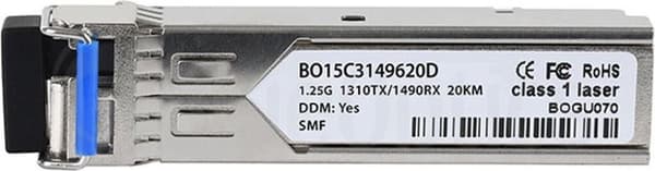 Yhteensopiva FibroLAN B308 BlueOptics BO15C3149620D SFP-lähetin-vastaanotin, LC-Simplex, 1000BASE-BX-U, yksimuotokuitu, TX1310nm/RX1490nm, 10KM, DDM,