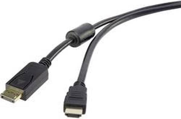 Renkforce DisplayPort / HDMI anslutningskabel 1,00 m RF-3301522 Med ferritkärna, guldpläterade kontaktkontakter Svart [1x DisplayPort-kontakt - 1x HDM