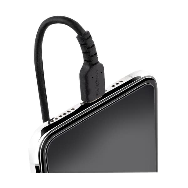 StarTech.com 50 cm USB till Lightning-kabel - Spolad kabel - MFi-certifierad - Snabbladdningskabel för iPhone/iPad - Svart - Robust TPE-jacka med aram